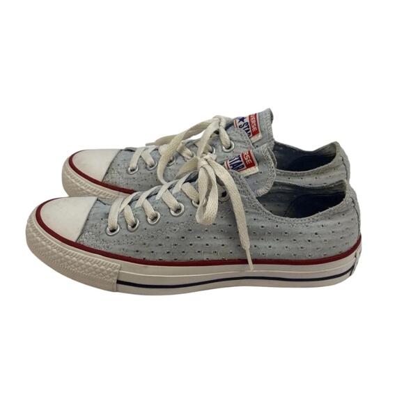 PFR CONVERSE All Star Low Top Powder Blue Eyelet Fabric Chucks Sneakers Sz 7 - Picture 2 of 8
